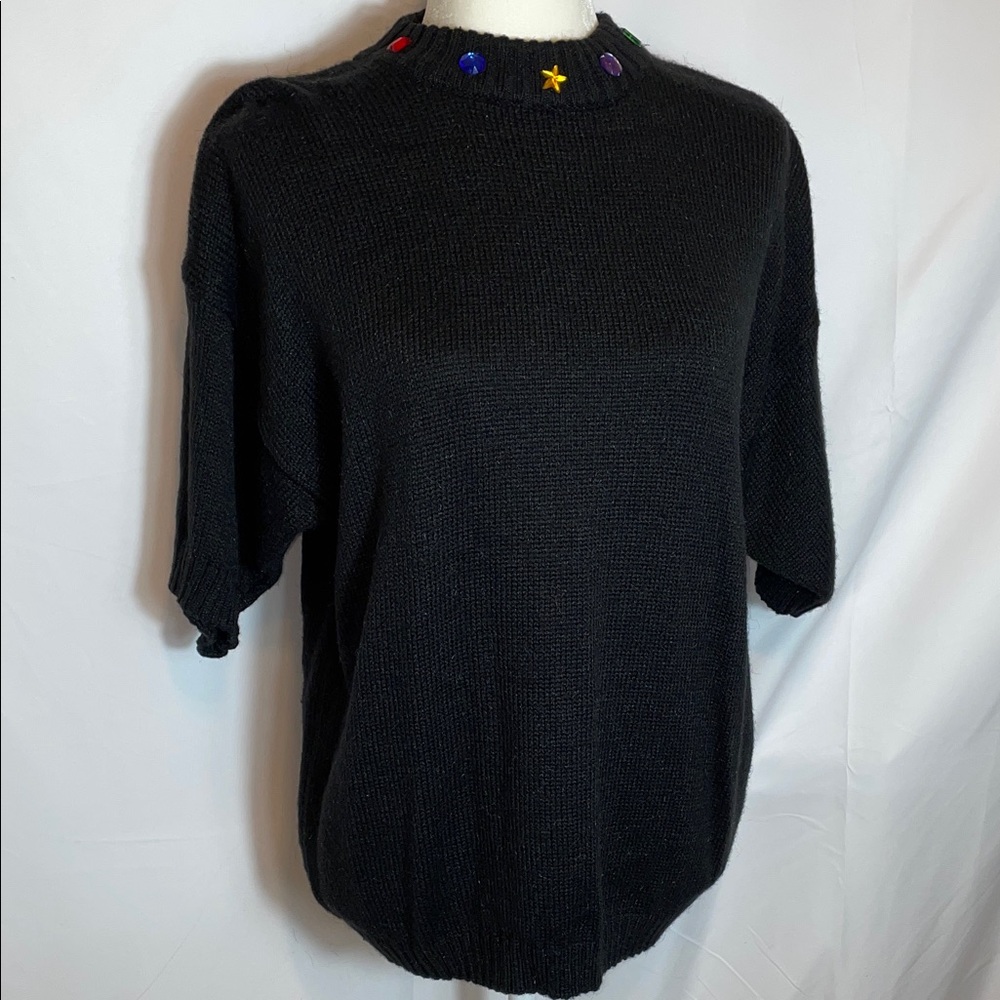 Collections by Catalina. Black  Neck Sweater with Colorful Accents